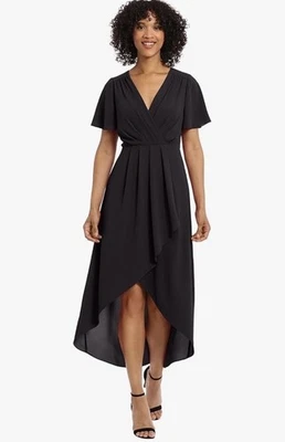 Nuevo con etiquetas Vestido Maggy London Negro Plisado Manga Acampanada Imitación Envoltura Alto-Bajo Talla 18 Foto 1 de 4