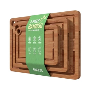 Bamboo Cutting Board for Kitchen, Wooden Cutting Board 3-Piece Set with Non-S... - Picture 1 of 8