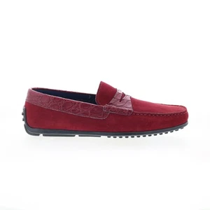 Zelli Italia Monza Suede Calfskin Crocodile Mens Burgundy Loafers Shoes - Picture 1 of 8