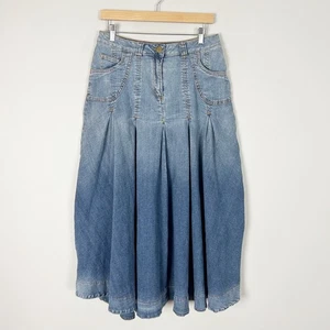 Y2K Soft Surroundings Denim Pleated Midi Skirt Country Western Size Small Womens - Picture 1 of 4