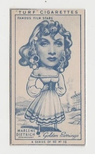 Marlene Dietrich 1949 Carreras Turf Famous Film Stars Tobacco Card #16 - Picture 1 of 2