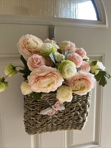 Wall Hanging Basket Floral Arrangement Peach And Cream - Picture 1 of 5