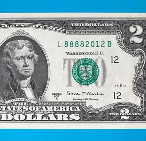LUCKY Year 2012 (L 88882012 B) $2 Two Dollar Bill 2017A Series *UNC* - Picture 1 of 4