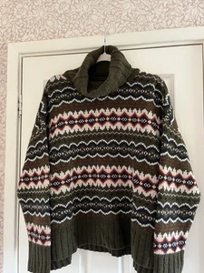 BNWT Barbour Women's Helen Fair Isle Jumper Size 14 Green & Navy - Picture 1 of 13