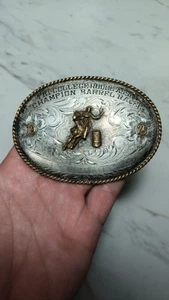 Vintage 1975 B-K STERLING SILVER Front Barrel Racer Trophy Engraved Belt Buckle - Picture 1 of 5