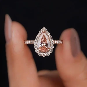 3.25 Carat Fancy Vivid Pink Pear Cut IGI Lab Grown Diamond Ring 14K Rose Gold - Picture 1 of 16