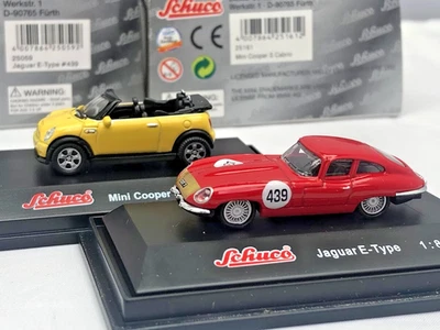 Jaguar E Type Mini Cooper S Cabrio 2X 1/87 HO Gauge Modello Auto Diecast Schuco - Immagine 1 di 4