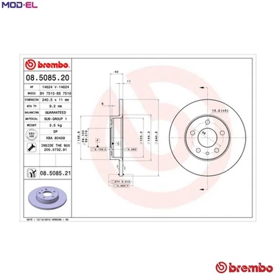 2x BRAKE DISC 08.5085.21 FOR ALFA ROMEO 937 A1.000 2.0L 4cyl SPIDER 3.2L 6cyl - Image 1 of 4
