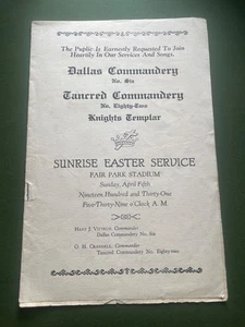 Dallas Tancred Commandery Tancred Knights Templar Easter Service Vintage Program - Picture 1 of 4