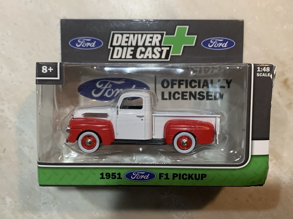 1951 FORD F-1 PICKUP WHITE & RED DIE CAST 1:48 O Scale Car Vehicle Two Tone - Image 1 of 1