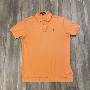 Polo Ralph Lauren Mens Orange Peach Short Sleeve Polo Size M Made in Hong Kong