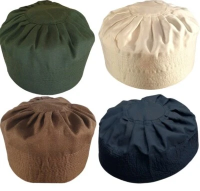 Muslim Prayer Hat Black White Pleated-top Fabric Islamic Peci Prayer Cap Kufi UK