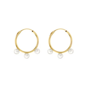 9CT Yellow Gold Freshwater Pearl Hoop Earrings - Picture 1 of 7