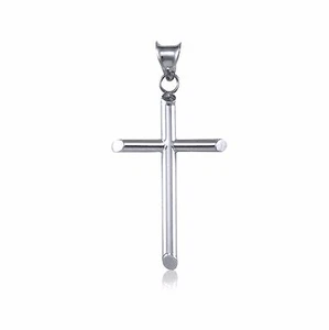 14K White Gold Cross Pendant - Polished Plain Crucifix Necklace Charm Men Women - Picture 1 of 4