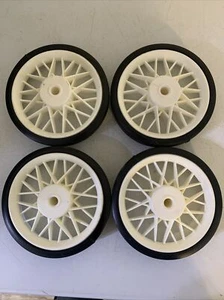 Lot Of (4) 5" Rubber Tire Wheel, 13/16"" Wide Tread, ⅜" Center Hole, Hub 1½" W - Picture 1 of 2