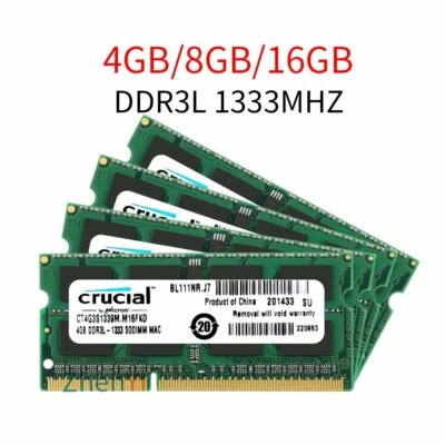 16GB 8GB 4GB DDR3 1333MHz PC3L-10600S 1.35V Laptop SODIMM Memory Crucial LOT BT - Image 1 of 4