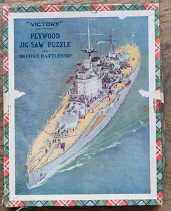 OLD Plywood "Victory" Plywood JigSaw Puzzle of British Battleship 1940's - Bild 1 von 3