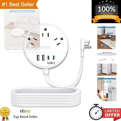 Space-Saving 7-in-1 Flat Plug Power Strip with USB-C Ports & Mountable Design - Image 1 of 4