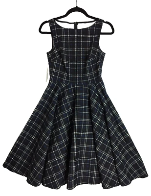 Vestido Belle Poque Mujer Pequeño Años 50 Retro Azul Cuadros Columpio Fiesta #2096 Foto 1 de 4