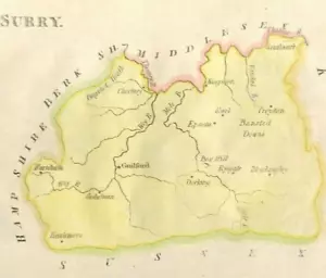 Surrey map by John Aikin map England Delineated 1803 Original with text - Picture 1 of 3