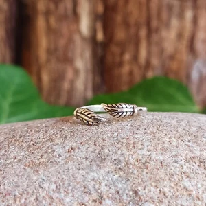 Hojas de anillo de dedo del pie | Anillo de dedo ajustable de plata maciza 925 - Imagen 1 de 1