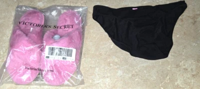 Victoria's Secret ROSA Imitación Piel Zapatillas y Negro Algodón-Spandex Panty Conjunto Nuevo en Paquete Foto 1 de 3