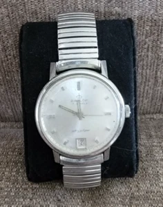 1960s Baylor SkyStar Mens Silver 17Jwl Swiss Made Calendar Watch w/Bracelet Runs - Picture 1 of 8
