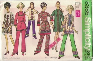 Simplicity 8385 Boho Hippie Mini Dress Tunic Flared Pants 1960s Pattern Uncut - Picture 1 of 2
