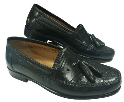 Brass Boot Walking Gloves Black Pebbled Leather Tassel Loafers Shoes Men's 8 M - Image 1 of 4