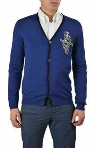 Just Cavalli Men's Blue 100% Wool Button Down Cardigan Sweater US M IT 50 - Picture 1 of 4