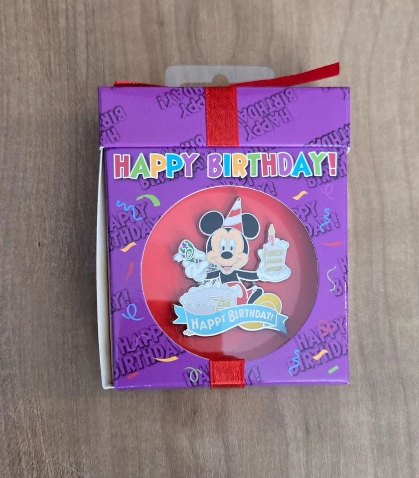 Disney Trading Pin Mickey Mouse Happy Birthday Cake W/ Candle & Party Hat Horn