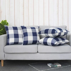 Navy Blue Buffalo Check Pillowcases - 4 Pack (18x18) - Picture 1 of 9