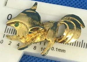 SPILLA ANIMALIER VOLPE IN METALLO DORATO LUCIDO E SATINATO, STRASS VERDE - Foto 1 di 5