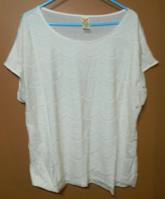 W25 FADED GLORY WOMENS WHITE KNIT PULLOVER LACE OVERLAY PLUS SZ 3X (22W-24W) - Image 1 of 4
