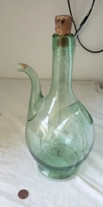 Decantador de botella de vidrio verde soplado a mano vintage con cámara de hielo corchos de vino italiano - Imagen 1 de 9