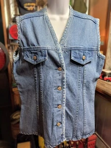 VTG Blue Jean Vest Sleeveless Denim Button Down Women's size XL, Made In USA NOS - Picture 1 of 12