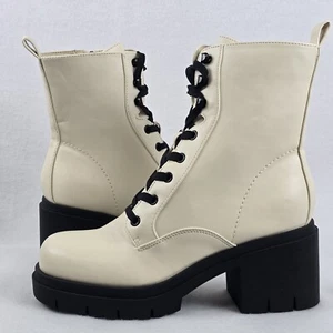 Nine West 9 Juna Combat Boots Chunky Block Platform Stack Ivory Cream Zip Edgy - Picture 1 of 19