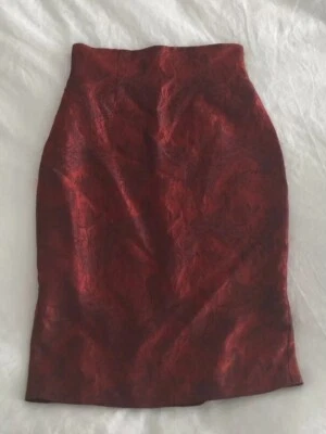 Tracy Reese Holiday Retro Super High-waisted Women's Skirt, size 8, Red Jacquard - Image 1 of 4