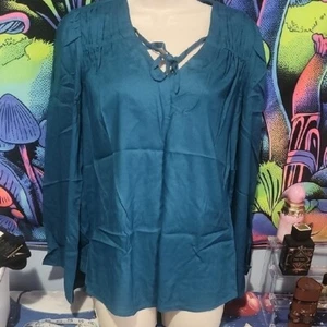 NWT Jessica Simpson Leslie Boho Teal V-Neck Tunic Flowy Top Size S - Picture 1 of 4