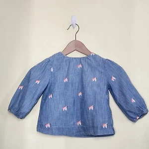 Crewcuts Girls Popover Top Toddler 5 Chambray Denim Puff Sleeve Unicorn Print - Picture 1 of 4