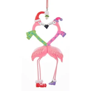 KURT ADLER KISSING FLAMINGOS w/SCARVES & MISTLETOE COASTAL XMAS ORNAMENT J8512 - Picture 1 of 1