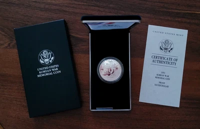 1991-P  Korean War Memorial Commemorative Silver Dollar Proof US Mint w/Box & CO - Image 1 of 4