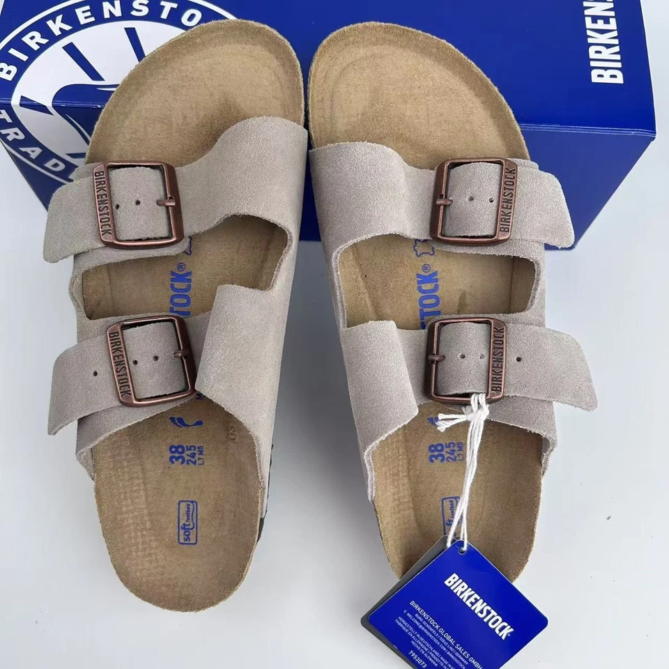 Sandalias para mujer Birkenstock Arizona de gamuza topo de cuero estrechas 37-41/anchas 42-45 Foto 1 de 4