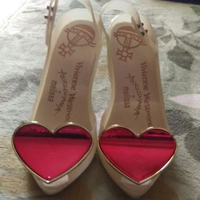 Vivienne Westwood Melissa Heart Pumps White Red 23.5cm High Heel New - Image 1 of 4