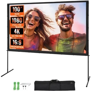 Projector Screen with Stand, 100 inch 16:9 4K 1080 HD Outdoor Movie Screen with - Picture 1 of 1