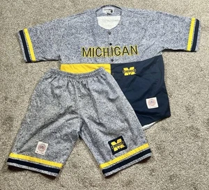 Vintage J-PLUS Michigan Wolverines Color Block Baseball Jersey Shorts Size Large - Picture 1 of 9