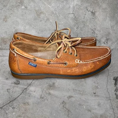Polo Ralph Lauren Bienne Aceite Caído Preppy Cuero Barco Zapato Marrón - Para Hombre 10.5 Foto 1 de 4