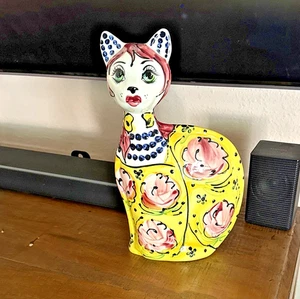 Skurrile handbemalte Turow Keramik Katzenfigur 12,5" - signiert, limitiert. - Bild 1 von 11