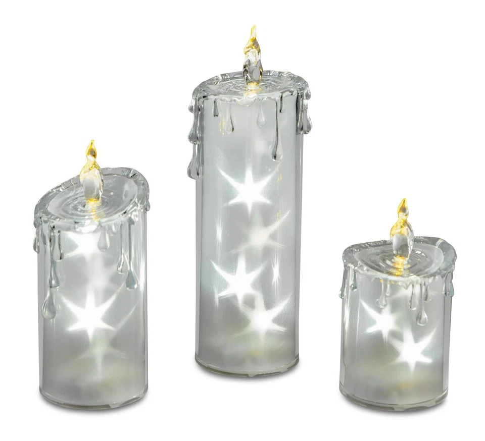 3er Set LED Kerzen ACRYL STARS mit Sternen H. 13 + 18 + 24cm Formano W25 - Bild 1 von 1