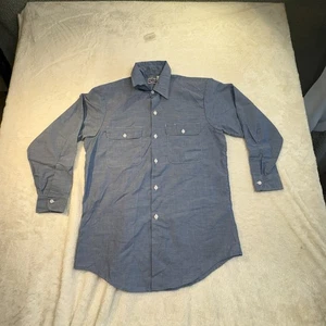 Vintage Big Smith Shirt Men M Blue Chambray Button Up Oversized Utility Workwear - Picture 1 of 8